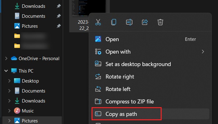 "Copy as path" option from context menu in File Explorer.