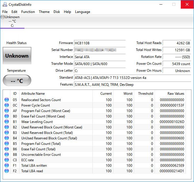CrystalDiskInfo program interface overview.