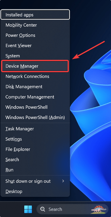 Clicking on "Device Manager" from WinX menu. 