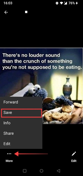 "Saving" option for image on Messenger app for Android. 