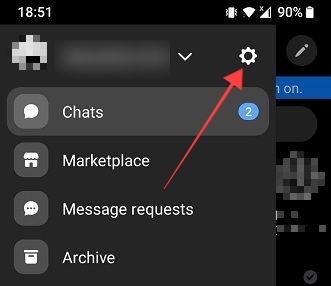 Settings icon in in Messenger app. 