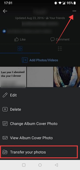 "Transfer your photos" option in Facebook app. 