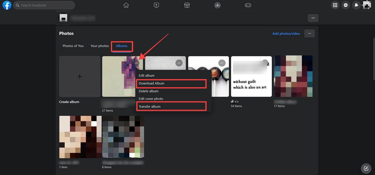Downloading album in Facebook web. 