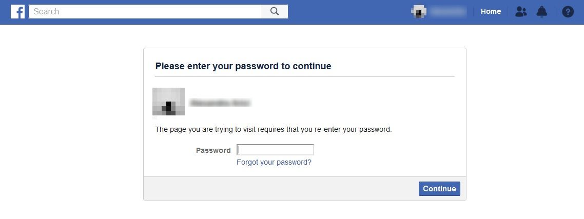 Typing password to access Facebook data on Facebook on the web.