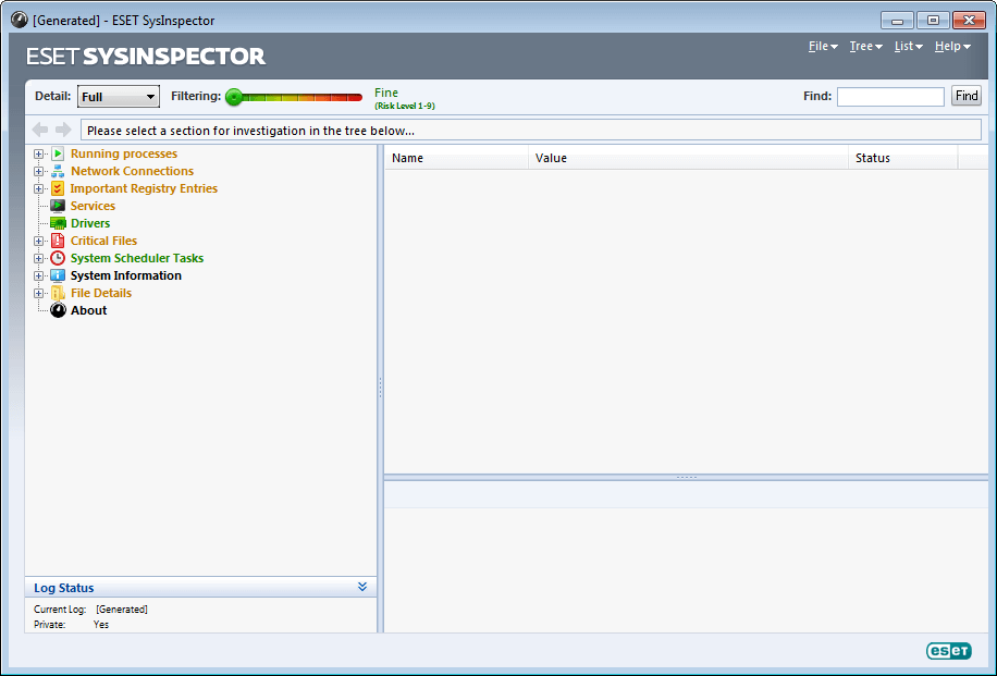 ESET SysInspector program interface overview. 