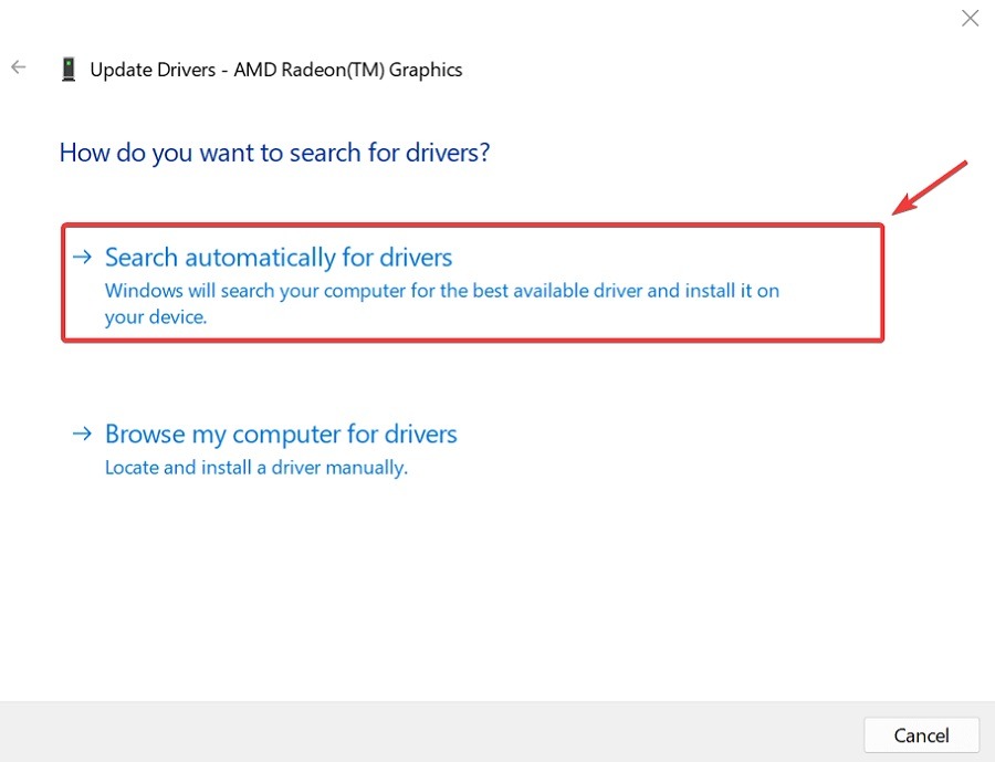 Clicking on "Search automatically for drivers" in Windows update wizard.