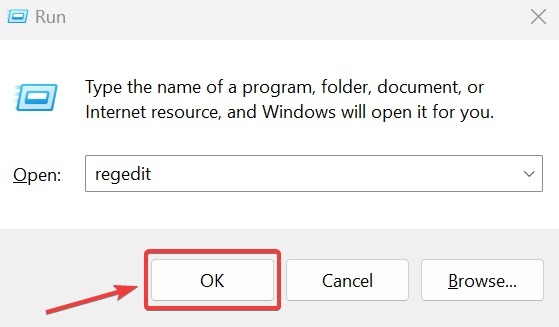 Typing "regedit" in Run window.
