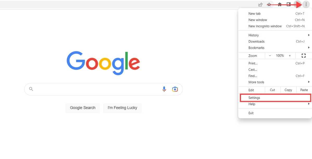 Accessing "Settings" from Chrome.