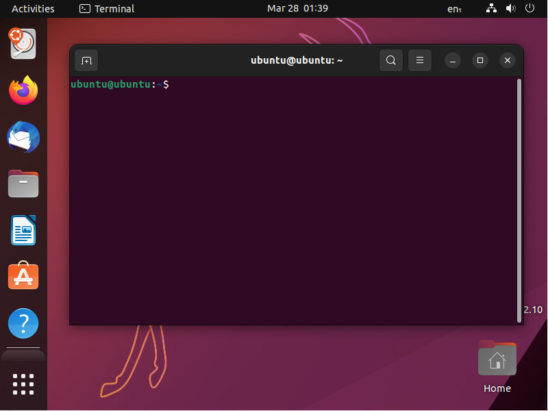 A screenshot of the Ubuntu Live environment.