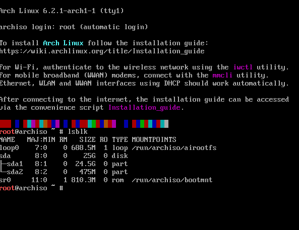 A screenshot showing all the available partitions in the current session.