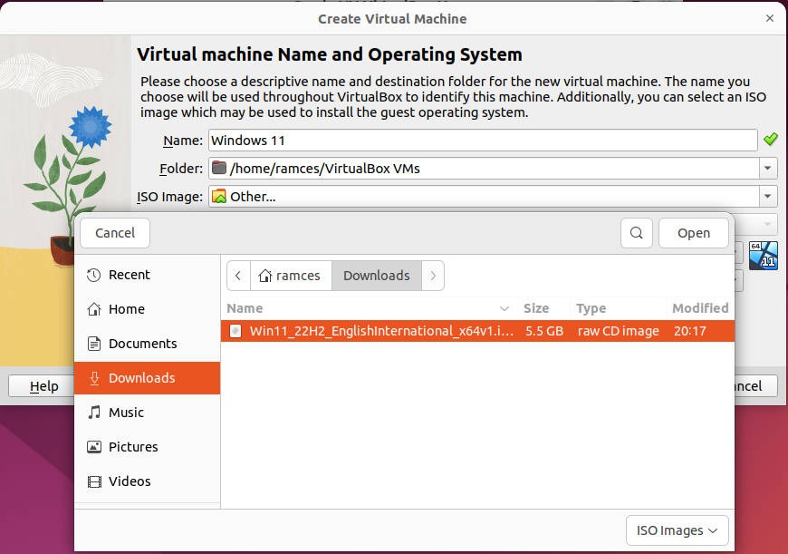 A screenshot showing the File Picker window selecting the Windows 11 ISO.