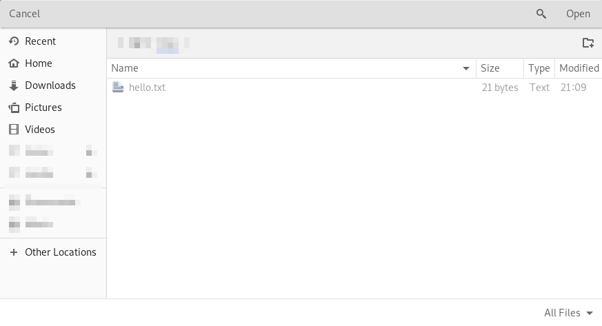 A screenshot showing the File Picker menu for the Share Folder.
