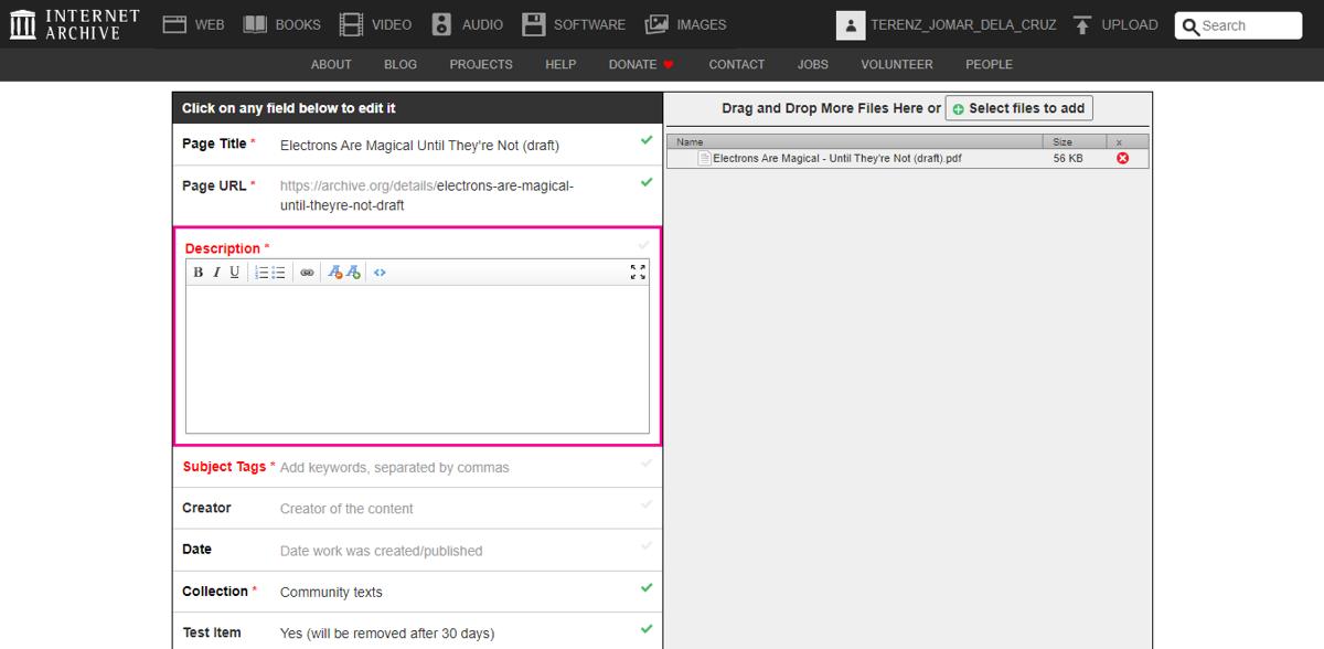 Internet Archive Screenshot Archive Org Uploading New File