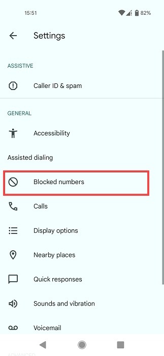 "Blocked numbers" in Phone app for Android.