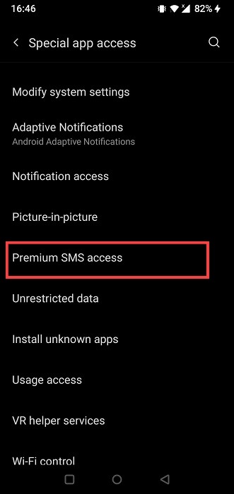 Premium SMS access option on Android.