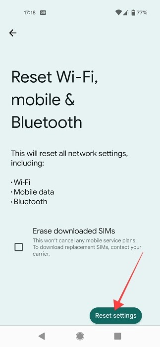 "Reset settings" button on Android phone. 