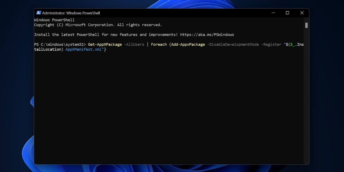 Typing command in PowerShell. 