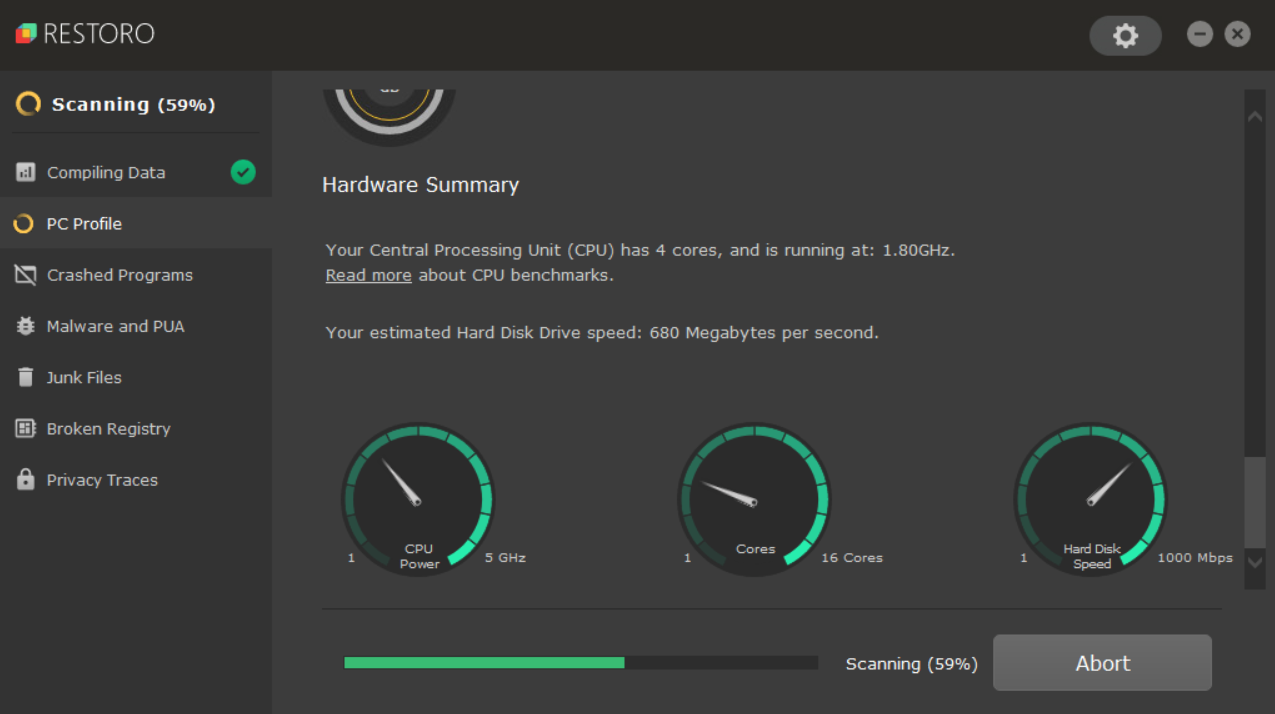 Restoro program interface overview. 