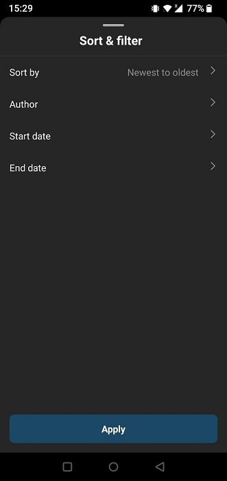"Sort & filter" options in Instagram app.