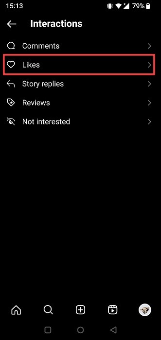 "Likes" option in Instagram app.