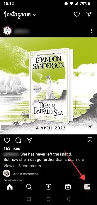 Tapping on profile picture on Instagram app. 