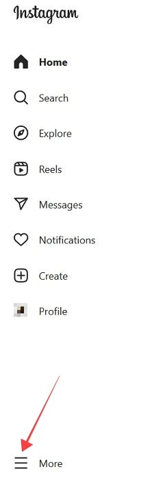 "More" menu in Instagram for PC.