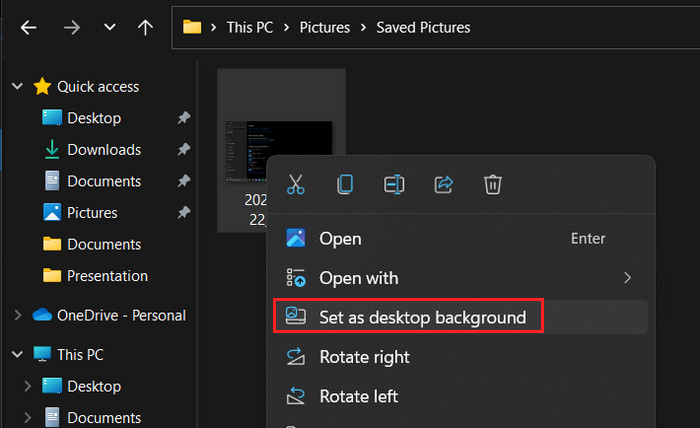 Context menu view with "Set as desktop background" option visible.