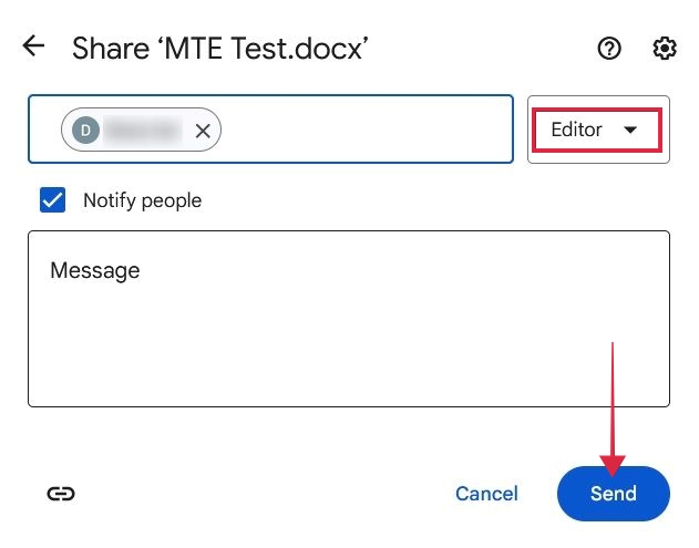 Adding email address in "Share" window in Google Drive on PC.