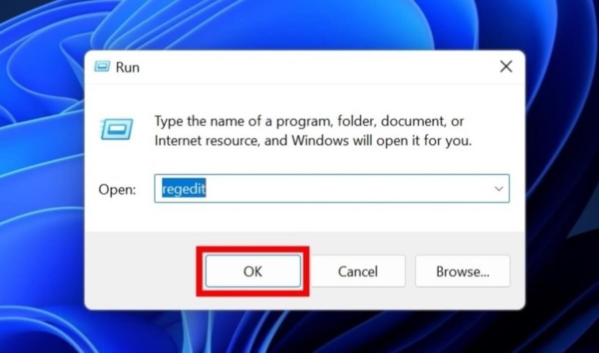 Typing "regedit" in Run window. 