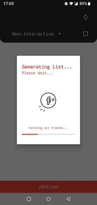 Unfriend non-interactive frnds app generating Facebook friends list. 
