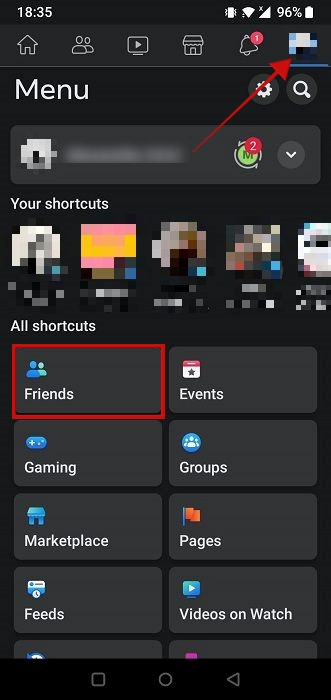 Tapping on "Friends" tab in the Facebook mobile app. 