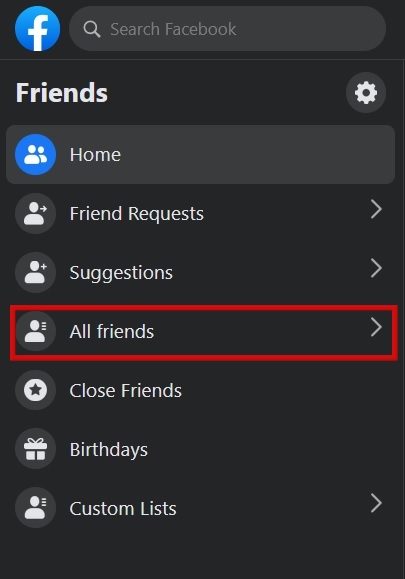 Clicking on the "All friends" option. 