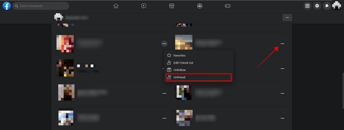 Clicking three dots next to Facebook username.