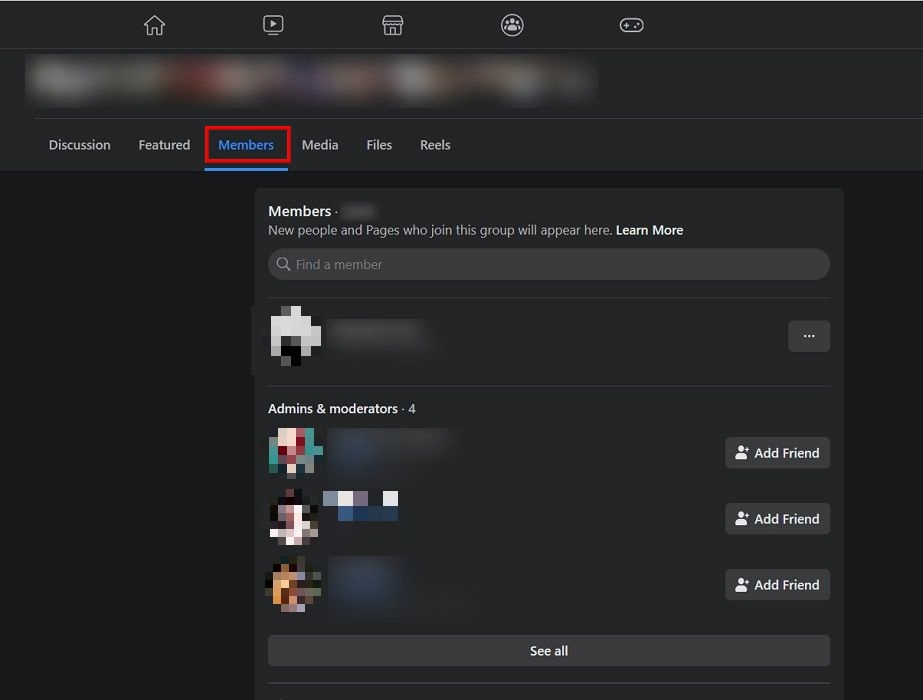 Switching to "Members" tab in Facebook group. 