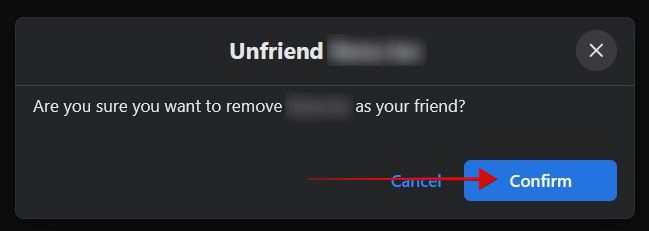 Unfriend Facebook users pop-up on Facebook. 