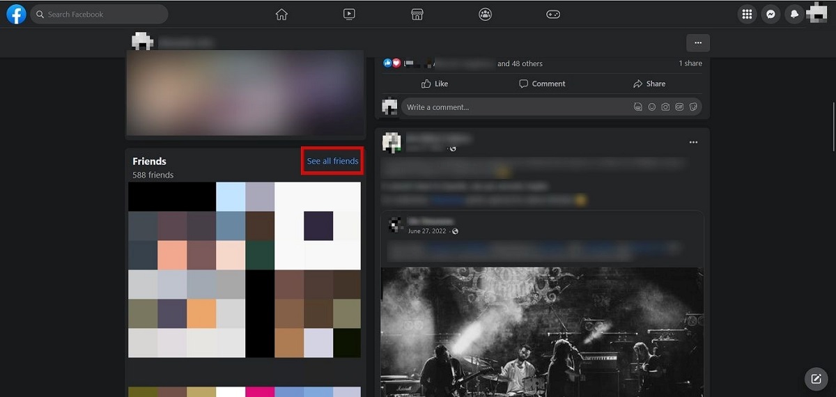 "See all friends" option on Facebook user profile. 