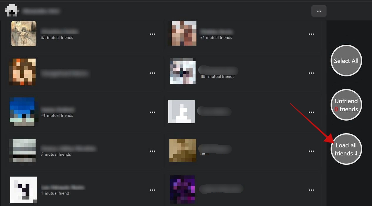Clicking on "Load all friends" button in Chrome extension. 