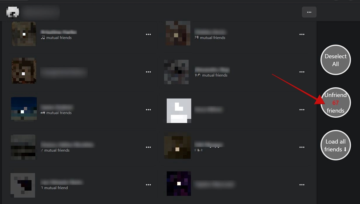 Clicking the "Unfriend X friends" button in Chrome extension. 