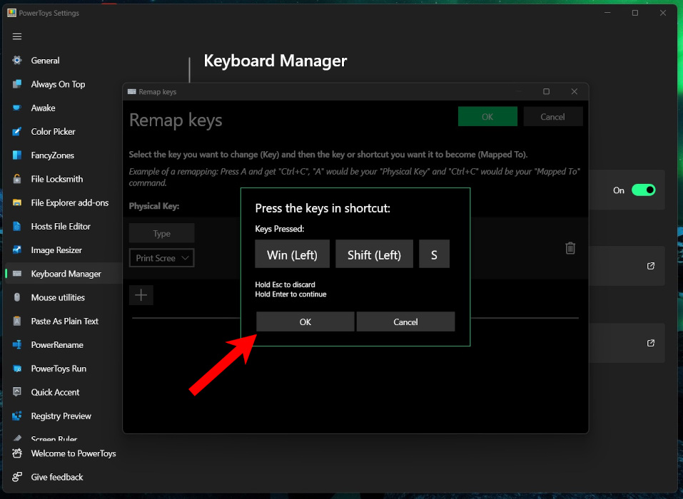 PowerToys registering shortcut combination.