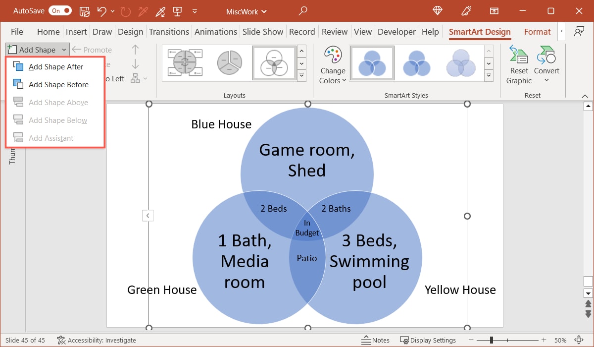 Add a circle using the ribbon in PowerPoint