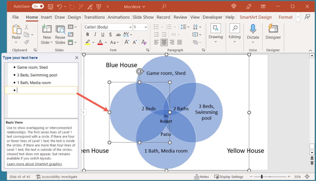 Add a circle using the Text Pane in PowerPoint
