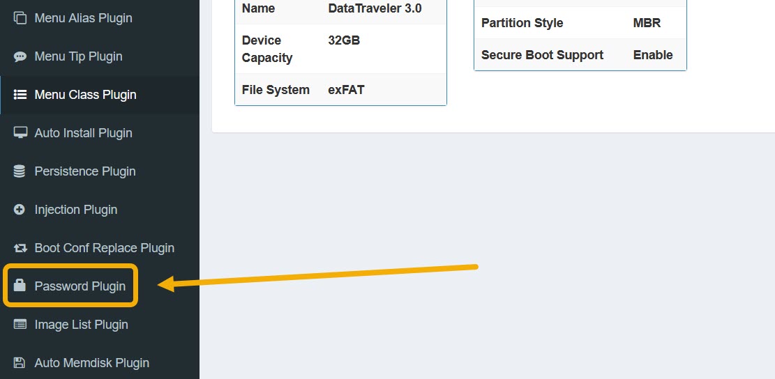 Navigating to "Password Plugin" in VentoyPlugson.