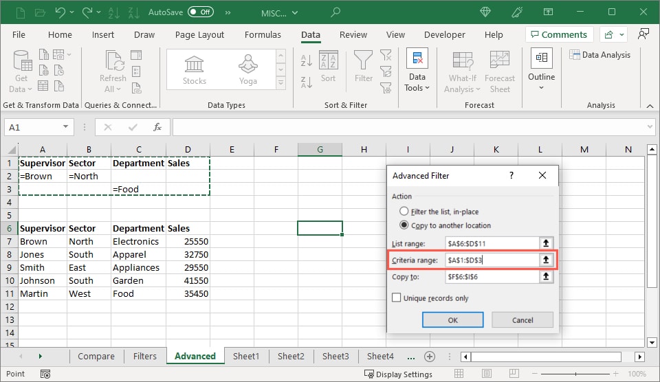 Advanced Filter Criteria Range