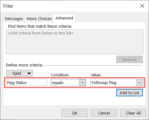Advanced tab example for a condition