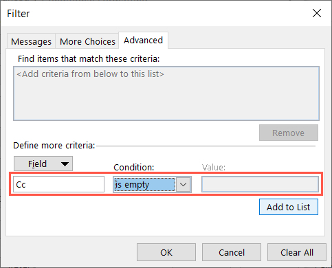Advanced tab Field entries in Outlook