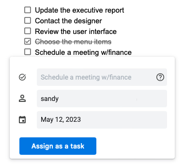 Assign task box for a Checklist in Google Docs