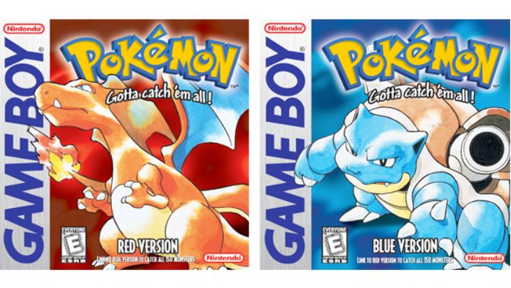 Pokemon Red and Blue game covers.