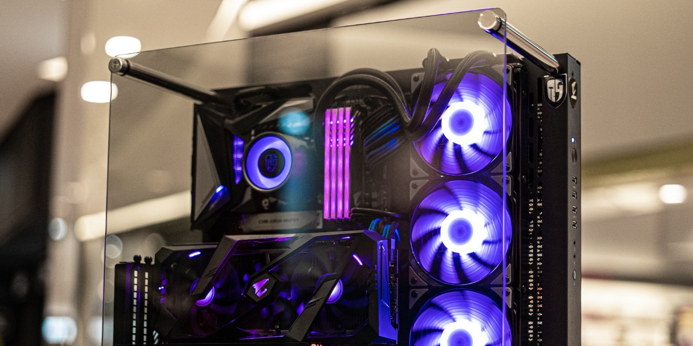 Desktop PC in a glass case with RGB lighting