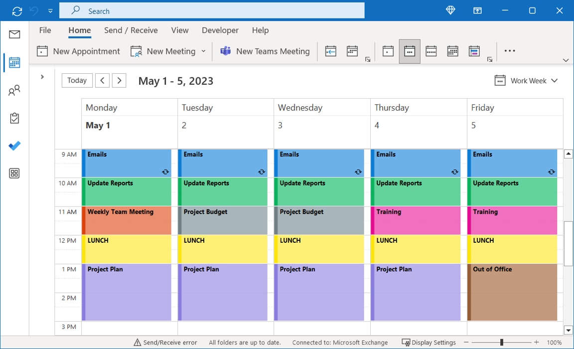 Block schedule for the workweek in Outlook Calendar