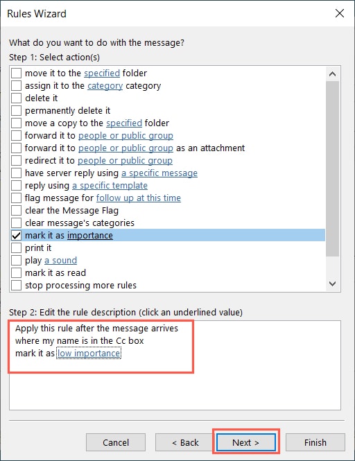 Low importance for the CC box rule
